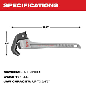 Milwaukee 48-22-7418 18 in. Self-Adjusting Aluminum Pipe Wrench