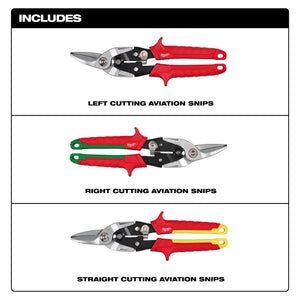 Milwaukee 48-22-4563 Left, Right, and Straight Aviation Snips Set (3-Pack)