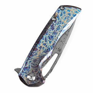 Kansept Knives Mini Kryo Frame Lock Knife Lightning Strike Ti (2.9" Damascus)