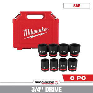Milwaukee 49-66-7017 SHOCKWAVE 3/4 in. Drive SAE 6 Point Impact Socket Set 8PC