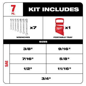 Milwaukee 48-22-9429 Flex-Head Ratcheting Combination Wrench Set SAE 7PC (Open Box)