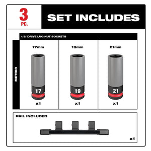 Milwaukee 49-66-7830 3PC 1/2 Drive Metric Lug Nut Wheel Socket Set (Open Box)