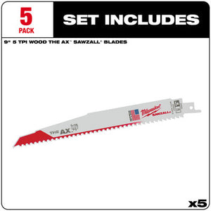 Milwaukee 48-00-5026 5PC 9" 5 TPI The Ax Sawzall Blade