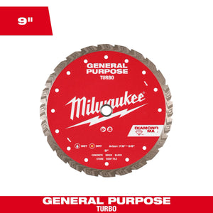 Milwaukee 49-93-9109 9" DIAMOND MAX™ Turbo, General Purpose Diamond Blade
