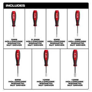 Milwaukee 48-22-2548 7pc Metric HollowCore™ Magnetic Nut Driver Set