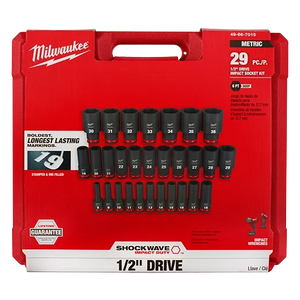 Milwaukee 49-66-7015 SHOCKWAVE 1/2" Drive Metric 6 Point Impact Socket Set 29PC