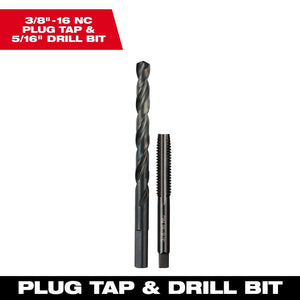 Milwaukee 49-57-5548 3/8" -16 NC Straight Flute Plug Tap & 5/16" Drill Bit