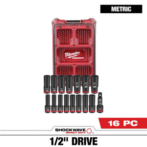 Milwaukee 49-66-6803 16PC SHOCKWAVE Impact Duty Socket 1/2” Drive 16PC MM Set