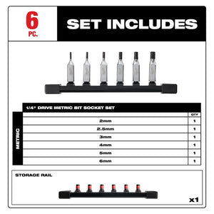 Milwaukee 48-22-9541 6PC 1/4" Drive Hex Bit Socket Set - Metric
