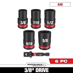 Milwaukee 49-66-7035 SHOCKWAVE 3/8"Drive SAE Standard 6Pt Impact Socket Set 6PC
