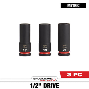 Milwaukee 49-66-7025 3PC 1/2" Drive Metric Deep 6 Point Socket Set