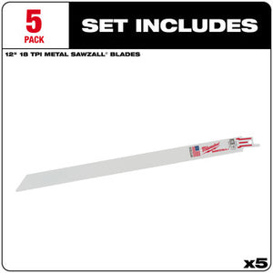 Milwaukee 48-00-5189 5PC 12" 18 TPI SAWZALL Blades