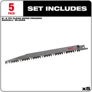 Milwaukee 48-00-1301 5PC 9" 5 TPI Pruning SAWZALL Blade