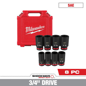 Milwaukee 49-66-7018 8PC Impact Duty 3/4" Drive SAE Deep 6pt Socket Set