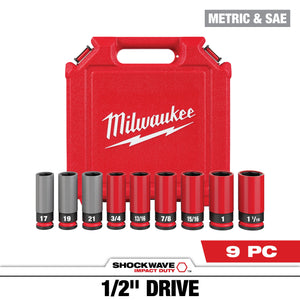 Milwaukee 49-66-7832 SHOCKWAVE™ Impact Duty 1/2 Drive SAE & Metric 9PC Lug Nut Wheel Socket Set