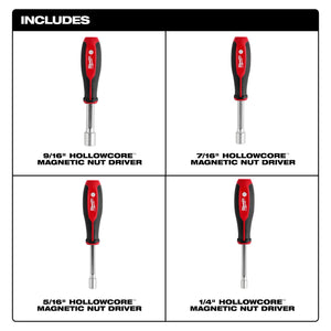 Milwaukee 48-22-2544 4pc SAE HollowCore™ Magnetic Nut Driver Set