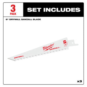 Milwaukee 48-00-5053 3PC6” 8TPI Drywall SAWZALL Blade