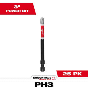 Milwaukee 48-32-4192 SHOCKWAVE Impact 3-1/2" Phillips #3 Power Bits (25 PK)