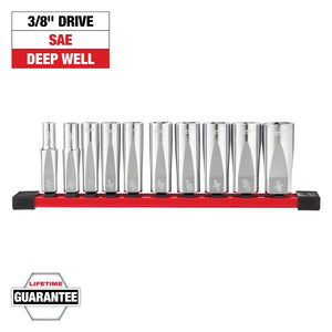 Milwaukee 48-22-9405 10PC 3/8" SAE Deep Well Sockets, FOUR FLAT Sides
