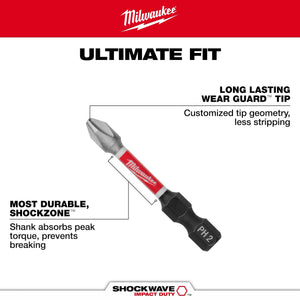 Milwaukee 48-32-4762 SHOCKWAVE 2 in. Impact Phillips #2 Power Bits 25CT