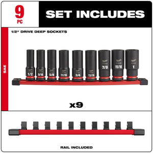Milwaukee 49-66-7022 9PC 1/2" Drive SAE Deep 6 Point Socket Set (Open Box)