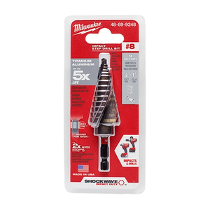 Milwaukee 48-89-9248 SHOCKWAVE 1/8" - 1" #8 Impact-Rated Titanium Step Drill Bit