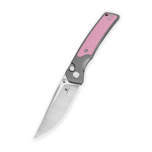 Bestechman Icebreaker Button Lock Knife Gray Aluminum + Pink G-10 (3.2" Satin)