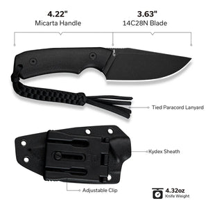 CIVIVI C24058B-2 Gander Fixed Blade Knife Micarta Handle (3.63" 14C28N Blade) C24058B-2