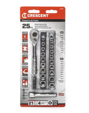 Crescent CSWS1C 25-piece 1/4" drive 6pt SAE/metric mechanics set