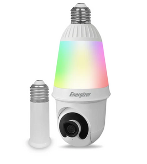 Energizer EOP1-1005-WHT Smart 5GHz 2K Quad HD WiFi 1000 Lumens Light Bulb P/T Security Camera, White