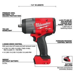 Milwaukee 2967-20 M18 FUEL 1/2" High Torque Impact w/ Friction Ring (Tool Only)