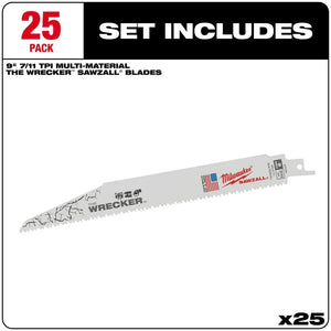 Milwaukee 48-00-8706 WRECKER Multi-Material SAWZALL Blade 9" 7/11TPI 25PK
