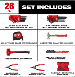 Milwaukee 48-22-0161 28pc. Hex Key & Hammer Set with Tray for PACKOUT™ Drawers