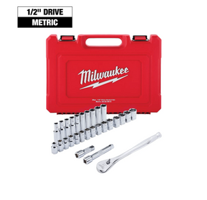 Milwaukee 48-22-9510 28 pc 1/2" Drive Metric Ratchet and Socket Set with FOUR