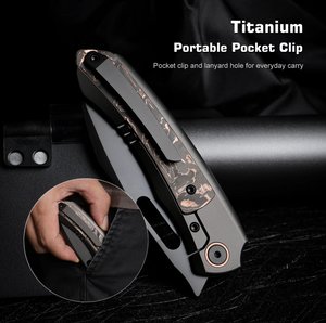 Remette ORCATB RT-Orca Knife, Titanium + Copper Foil Carbon Fiber, M390, Fine