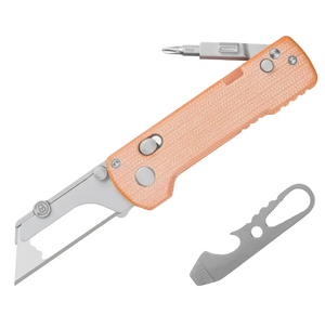 Oknife U1 Pro (Orange Micarta) Utility Knife, with Integrated Screwdriver & Quick-Change Blade System