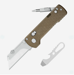 Oknife U1 Pro (PEEK) Utility Knife with Folding Screwdriver, Quick Change Blade, Desert Brown