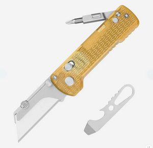 Oknife U1 Pro (PEI) Ultem Utility Knife With Folding Screwdriver, Quick Change Blade, Amber Transparent