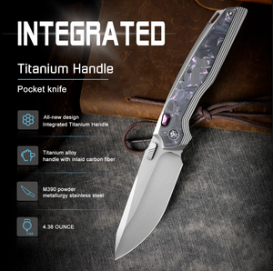 Remette RT ONEA3 RT-ONE Knife, Titanium + Carbon Fiber, M390, Fine Grinding