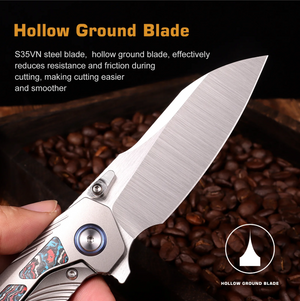 Remette RTPO-B RT-Kestrel Knife, Titanium + Carbon Fiber, S35VN, Hollow Grind