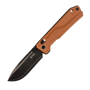 SRM Knives Rubik 7228B-MN2 AMBI Lock Knife Brown Micarta (3.4" Black Laminated)