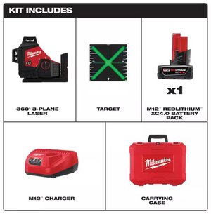 Milwaukee 3632-21 M12™ Green 360° 3-Plane Laser Kit