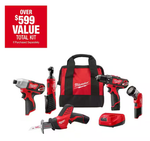 Milwaukee 2498-25 12V Cordless M12 5-Tool Combo Kit