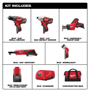 Milwaukee 2498-25 12V Cordless M12 5-Tool Combo Kit