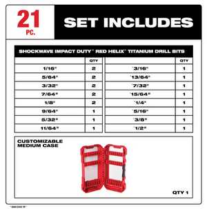 Milwaukee 48-89-4635 21PC SHOCKWAVE IMPACT Titanium Twist Drill Bit Set