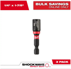 Milwaukee 49-66-4522 SHOCKWAVE Impact 1/4" x 1-7/8" Magnetic Nut Driver Bit 3PC