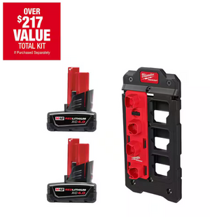 Milwaukee 48-11-2442PO M12 4.0 Battery 2-Pack, Wall Plate & M12 Battery Rack