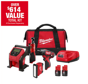 Milwaukee 2492-24 M12 4-Tool Kit with Two 2.0 Batteries, Charger & Tool Bag