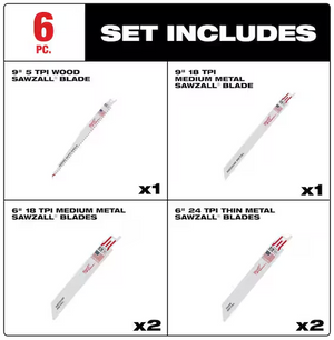 Milwaukee 49-22-1306A 6PC SAWZALL General Purpose Blade Set
