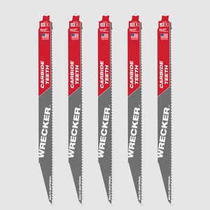 Milwaukee 48-00-5543 5PC 12" 6 TPI WRECKER with Carbide Teeth SAWZALL Blade